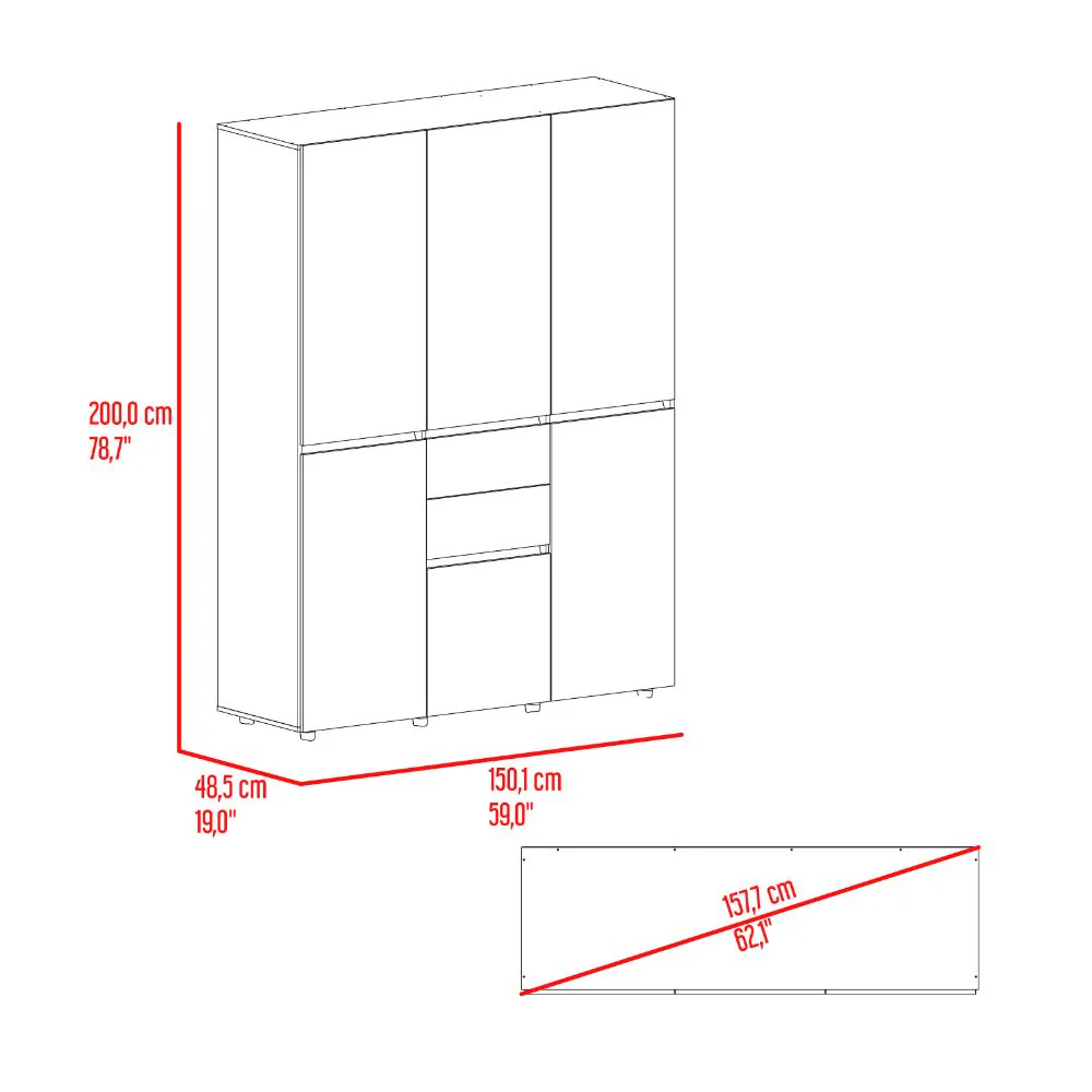 CLOSET SIRUELA 150, BARDOLINO Y BLANCO, CON SEIS PUERTAS Y GRAN CAPACIDAD DE ALMACENAMIENTO - Image 8