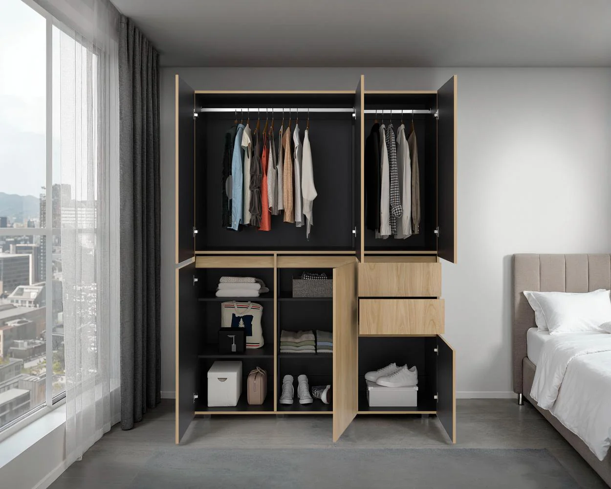 CLOSET SIRUELA 150, FRESNO EUROPEO Y WENGUE, CON SEIS PUERTAS Y GRAN CAPACIDAD DE ALMACENAMIENTO - Image 6