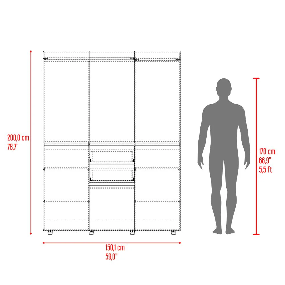 CLOSET SIRUELA 150, FRESNO EUROPEO Y WENGUE, CON SEIS PUERTAS Y GRAN CAPACIDAD DE ALMACENAMIENTO - Image 9