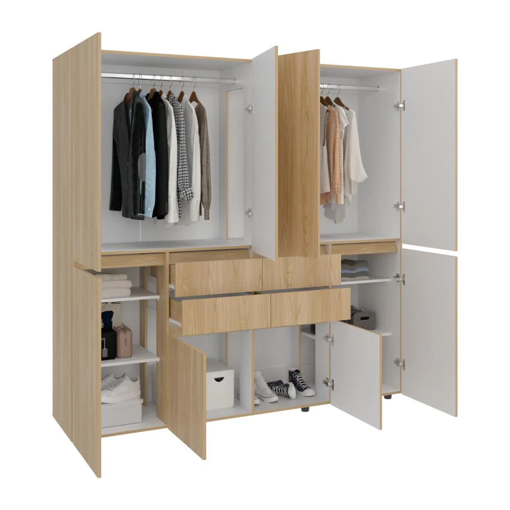CLOSET SIRUELA 200, FRESNO EUROPEO Y BLANCO, CON CUATRO CAJONES, OCHO PUERTAS Y GRAN CAPACIDAD DE ALMACENAMIENTO - Image 2