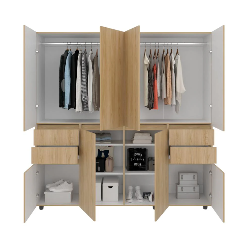 CLOSET SIRUELA 200, FRESNO EUROPEO Y BLANCO, CON CUATRO CAJONES, OCHO PUERTAS Y GRAN CAPACIDAD DE ALMACENAMIENTO - Image 4