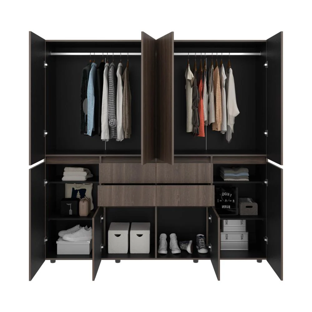 CLOSET SIRUELA 200, MILAN Y WENGUE, CON CUATRO CAJONES, OCHO PUERTAS Y GRAN CAPACIDAD DE ALMACENAMIENTO - Image 4