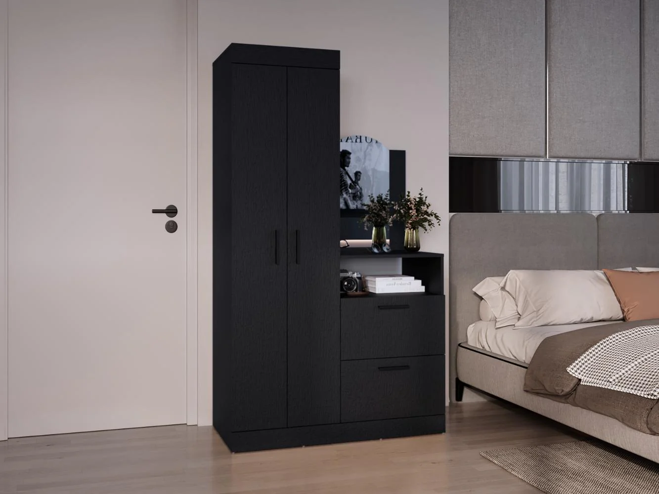CLOSET TOCADOR PRAGA, WENGUE, CON DISEÑO MODERNO INCLUYE ESPEJO - Image 5