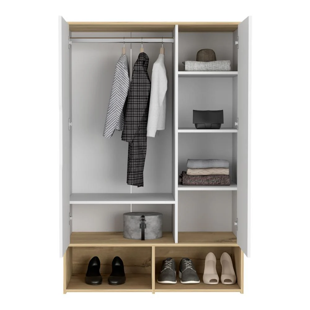 CLOSET ZAPATERO VICKTUS, BLANCO Y CAFÉ CLARO, CON DOS PUERTAS BATIENTES, AMPLIOS ESPACIOS PARA ALMACENAMIENTO - Image 2