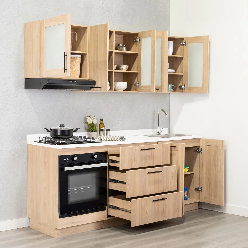 COCINA INTEGRAL ELICA, BEIGE, INCLUYE MESÓN DERECHO CON ESTUFA 4 PUESTOS A GAS + CAMPANA + HORNO - Image 6