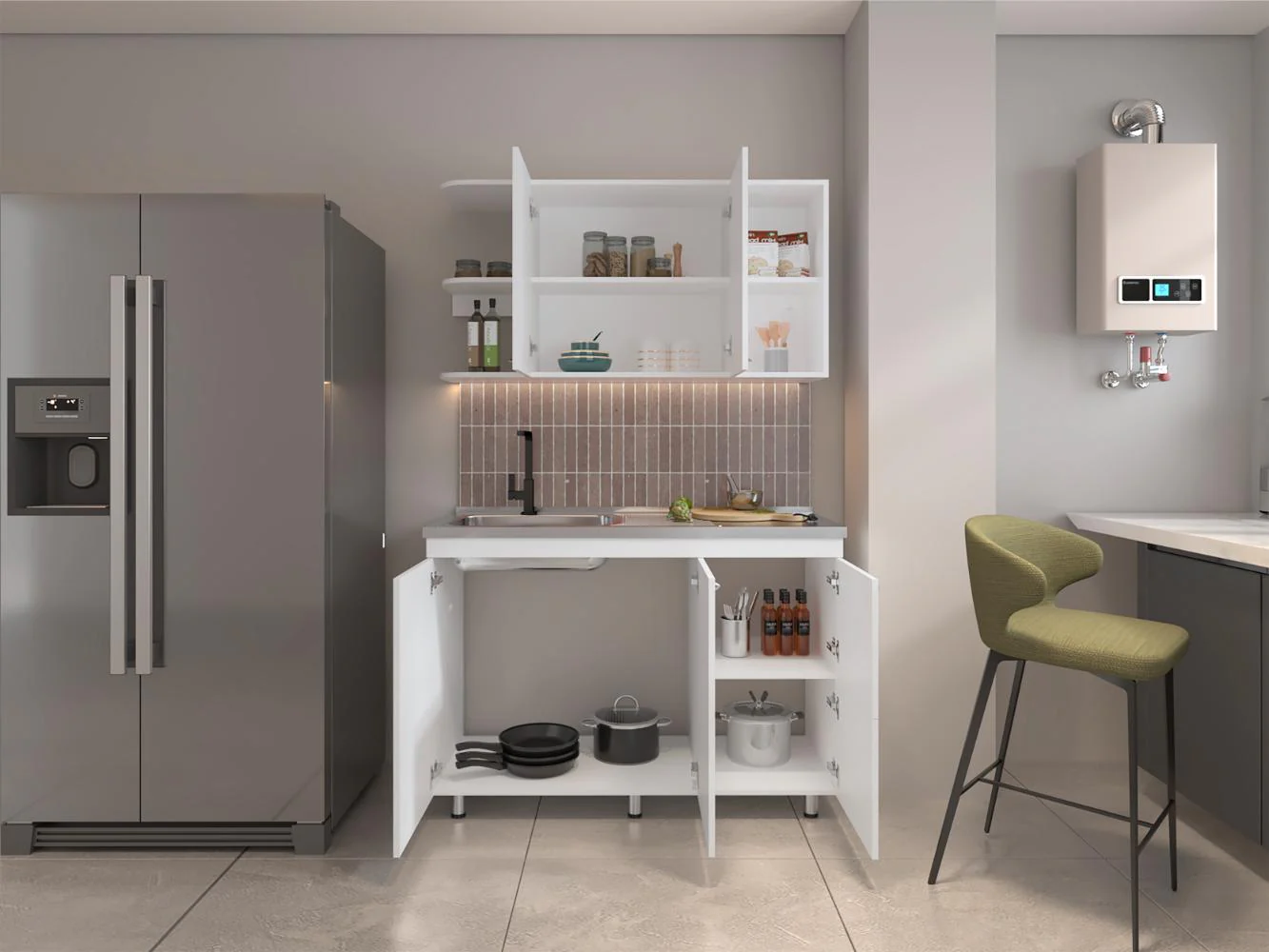 COCINA INTEGRAL GIOTTO 120, KRONOS BLANCO, INCLUYE MESÓN IZQUIERDO ZF - Image 3