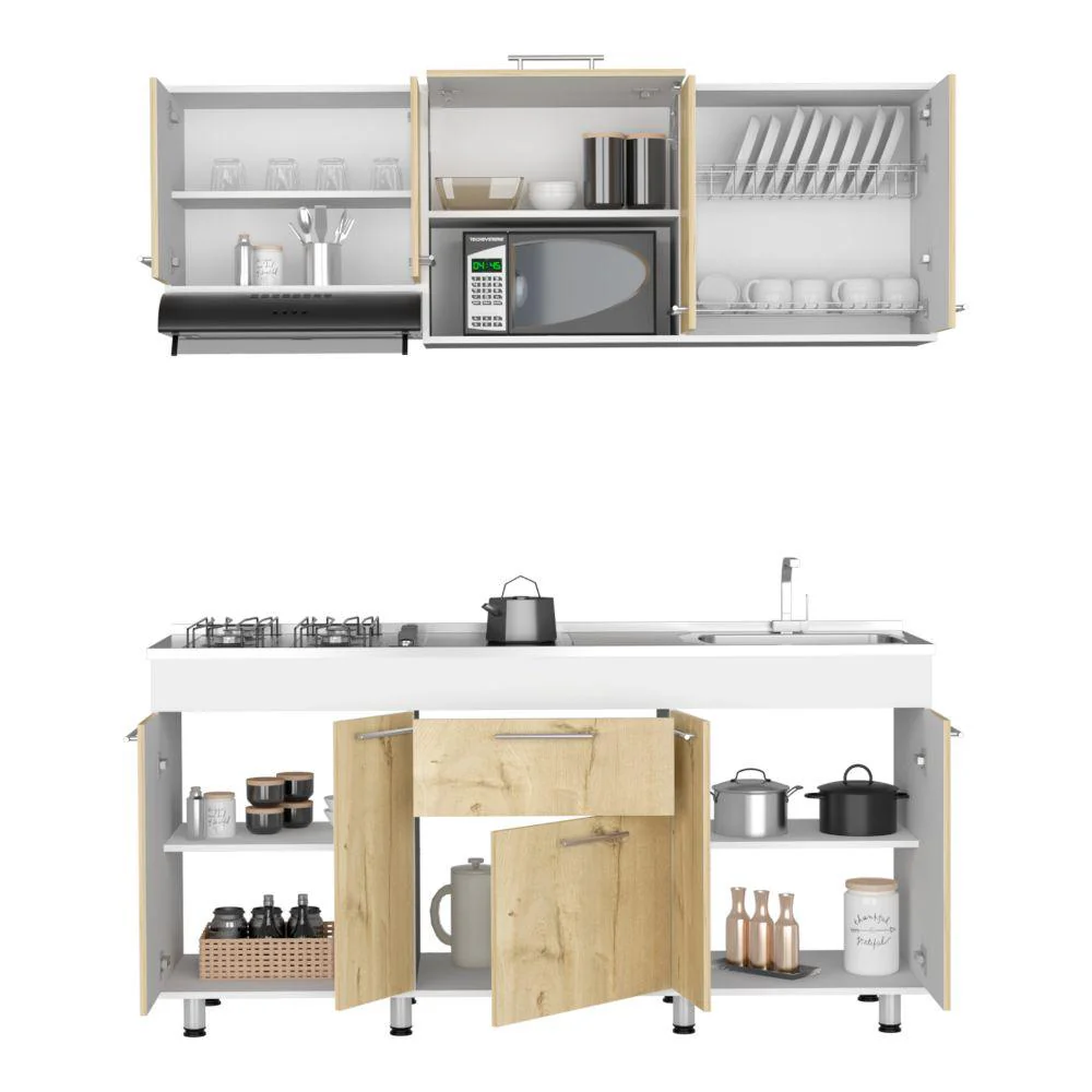 COCINA INTEGRAL 180 WESTER, CAFÉ CLARO Y BLANCO, INCLUYE MESÓN DERECHO EN ACERO - Image 2