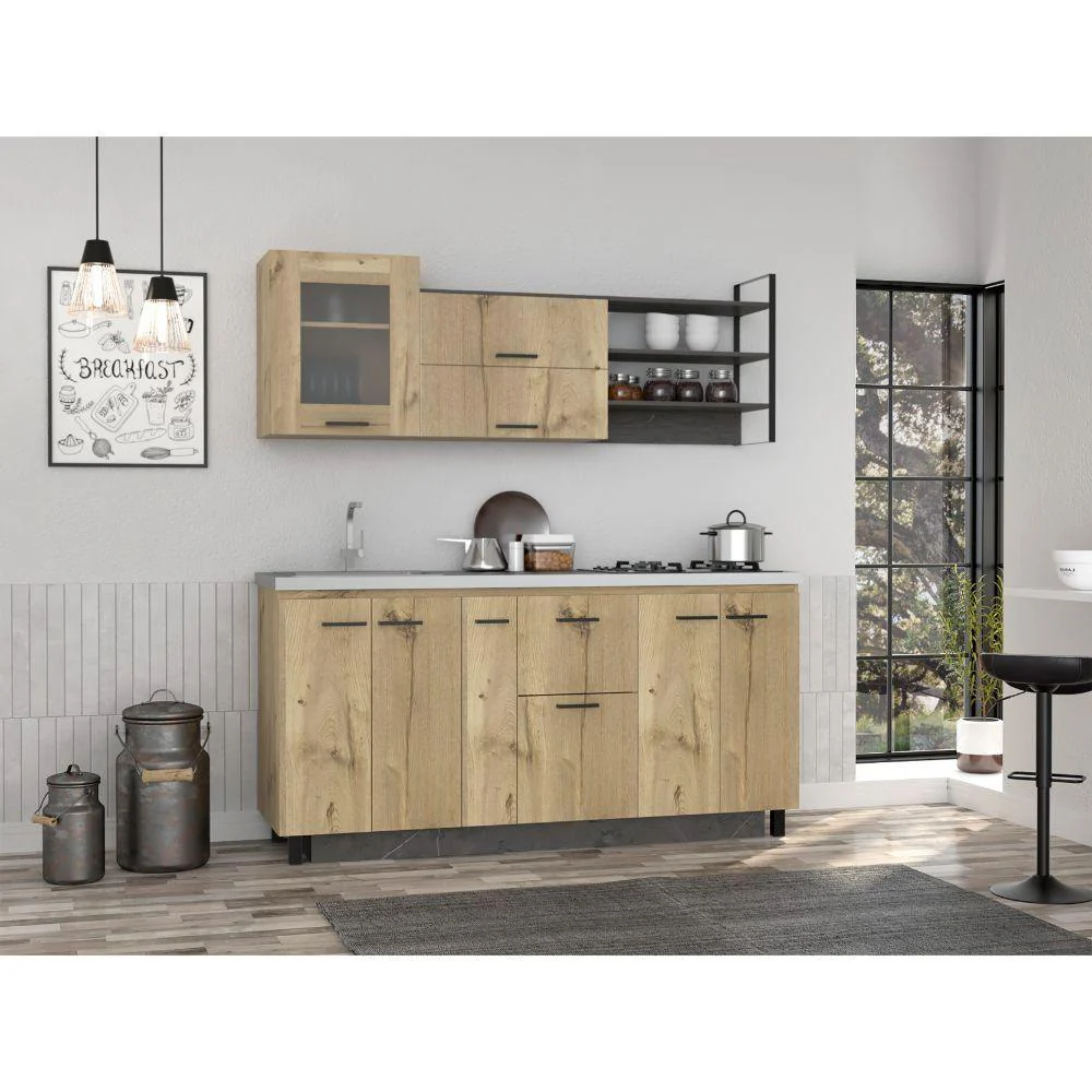 COCINA INTEGRAL ZIBIA, CAFÉ CLARO Y PIEDRA, INCLUYE MESÓN IZQUIERDO  ZF