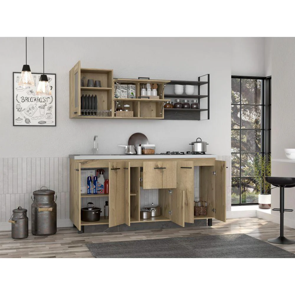 COCINA INTEGRAL ZIBIA, CAFÉ CLARO Y PIEDRA, INCLUYE MESÓN IZQUIERDO  ZF - Image 2