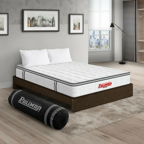 COLCHÓN ORTHOPACK BTU + BASE CAMA + ALMOHADA COLOR CLASICO TELA COLOR CAFE 140X190 DOBLE