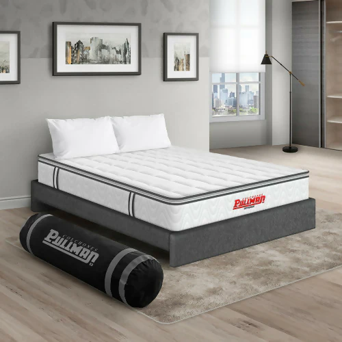 COLCHÓN ORTHOPACK BTU + BASE CAMA + ALMOHADA COLOR CLASICO TELA COLOR GRIS 100X190 SENCILLO