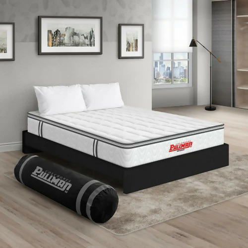 COLCHÓN ORTHOPACK BTU + BASE CAMA + ALMOHADA COLOR CLASICO TELA COLOR NEGRO 140X190 DOBLE