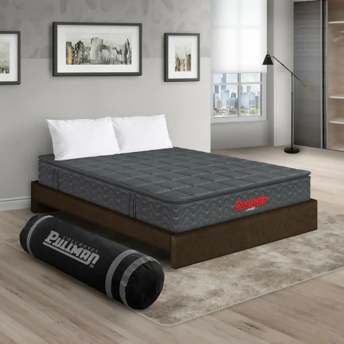 COLCHÓN ORTHOPACK BTU + BASE CAMA + ALMOHADA COLOR GRIS TELA COLOR CAFE 120X190 SEMIDOBLE