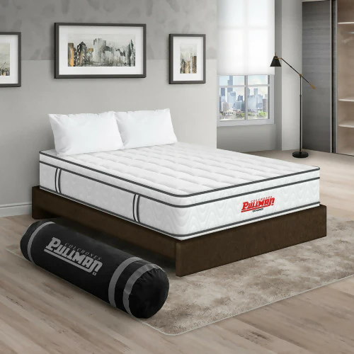 COLCHÓN ORTHOPACK EURO + BASE CAMA + ALMOHADA COLOR CLASICO TELA COLOR CAFE 200X200 KING