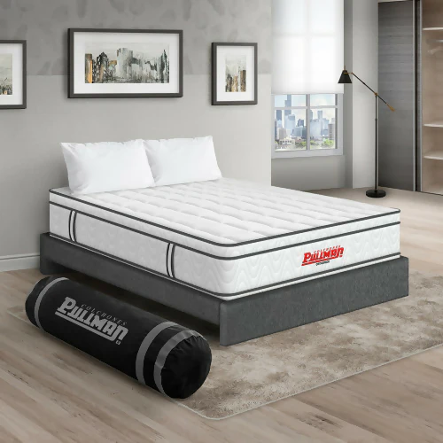 COLCHÓN ORTHOPACK EURO + BASE CAMA + ALMOHADA COLOR CLASICO TELA COLOR GRIS 160X190 QUEEN