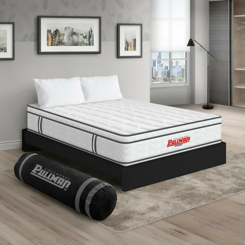 COLCHÓN ORTHOPACK EURO + BASE CAMA + ALMOHADA COLOR CLASICO TELA COLOR NEGRO 160X190 QUEEN