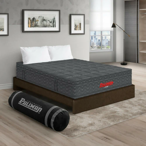 COLCHÓN ORTHOPACK EURO + BASE CAMA + ALMOHADA COLOR GRIS TELA COLOR CAFE 160X190 QUEEN