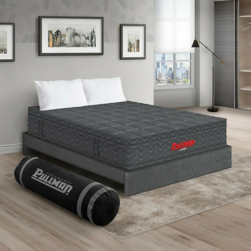 COLCHÓN ORTHOPACK EURO + BASE CAMA + ALMOHADA COLOR GRIS TELA COLOR GRIS 140X190 DOBLE