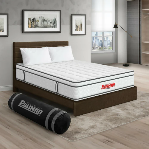 COLCHÓN ORTHOPACK EURO + CAMA LEO + ALMOHADA COLOR CLASICO TELA COLOR CAFE 100X190 SENCILLO