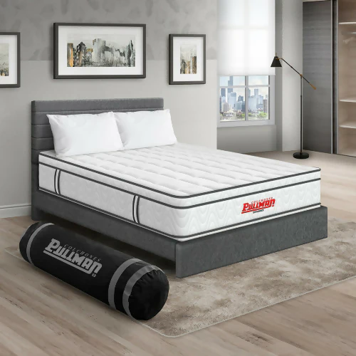 COLCHÓN ORTHOPACK EURO + CAMA LEO + ALMOHADA COLOR CLASICO TELA COLOR GRIS 200X200 KING