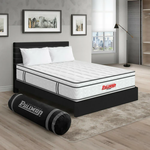 COLCHÓN ORTHOPACK EURO + CAMA LEO + ALMOHADA COLOR CLASICO TELA COLOR NEGRO 200X200 KING