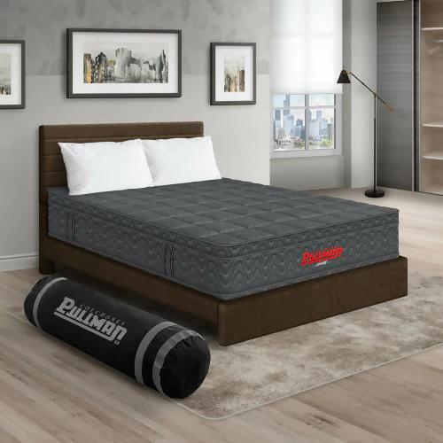 COLCHÓN ORTHOPACK EURO + CAMA LEO + ALMOHADA COLOR GRIS TELA COLOR CAFE 200X200 KING