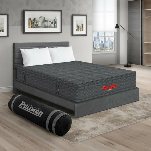COLCHÓN ORTHOPACK EURO + CAMA LEO + ALMOHADA COLOR GRIS TELA COLOR GRIS 140X190 DOBLE