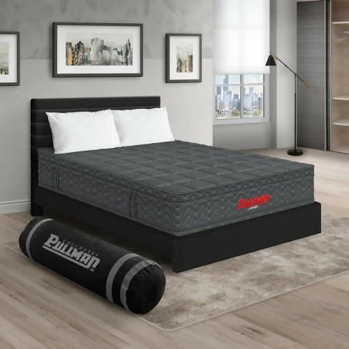 COLCHÓN ORTHOPACK EURO + CAMA LEO + ALMOHADA COLOR GRIS TELA COLOR NEGRO 200X200 KING