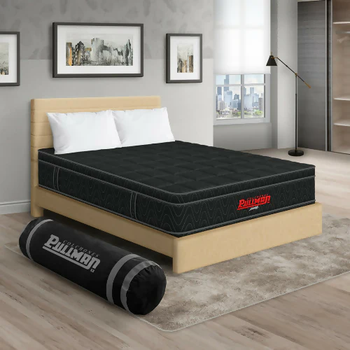 COLCHÓN ORTHOPACK EURO + CAMA LEO + ALMOHADA COLOR NEGRO TELA COLOR BEIGE 100X190 SENCILLO