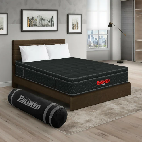 COLCHÓN ORTHOPACK EURO + CAMA LEO + ALMOHADA COLOR NEGRO TELA COLOR CAFE 140X190 DOBLE