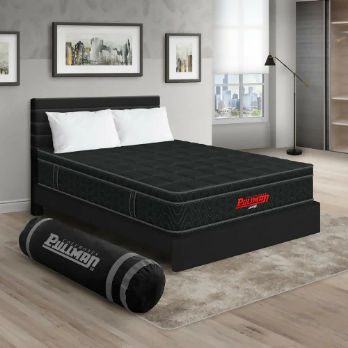 COLCHÓN ORTHOPACK EURO + CAMA LEO + ALMOHADA COLOR NEGRO TELA COLOR NEGRO 100X190 SENCILLO