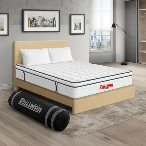 COLCHÓN ORTHOPACK EURO U + CAMA LEO + ALMOHADA COLOR CLASICO TELA COLOR BEIGE 120X190 SEMIDOBLE