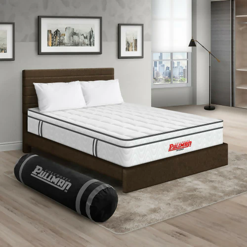 COLCHÓN ORTHOPACK EURO U + CAMA LEO + ALMOHADA COLOR CLASICO TELA COLOR CAFE 120X190 SEMIDOBLE