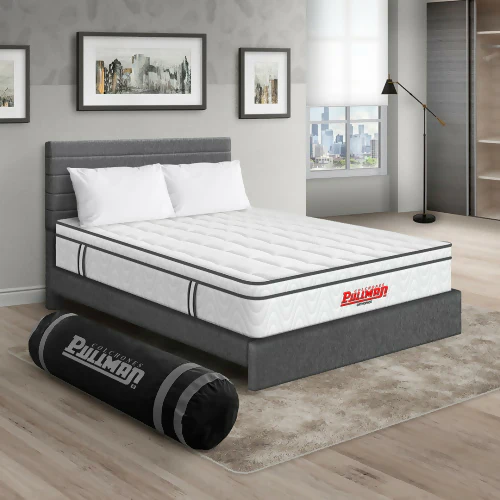COLCHÓN ORTHOPACK EURO U + CAMA LEO + ALMOHADA COLOR CLASICO TELA COLOR GRIS 200X200 KING