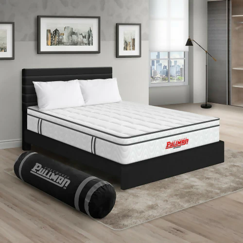 COLCHÓN ORTHOPACK EURO U + CAMA LEO + ALMOHADA COLOR CLASICO TELA COLOR NEGRO 200X200 KING