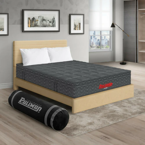 COLCHÓN ORTHOPACK EURO U + CAMA LEO + ALMOHADA COLOR GRIS TELA COLOR BEIGE 100X190 SENCILLO