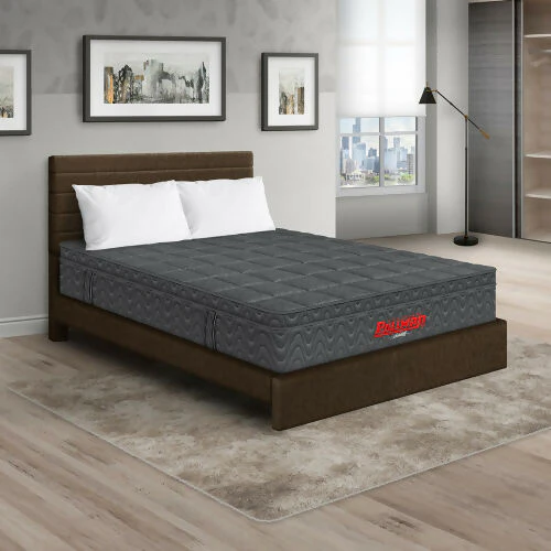 COLCHÓN ORTHOPACK EURO U + CAMA LEO + ALMOHADA COLOR GRIS TELA COLOR CAFE 140X190 DOBLE - Image 2
