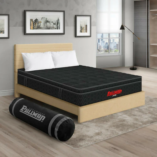 COLCHÓN ORTHOPACK EURO U + CAMA LEO + ALMOHADA COLOR NEGRO TELA COLOR BEIGE 100X190 SENCILLO