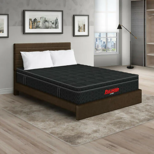COLCHÓN ORTHOPACK EURO U + CAMA LEO + ALMOHADA COLOR NEGRO TELA COLOR CAFE 160X190 QUEEN - Image 2