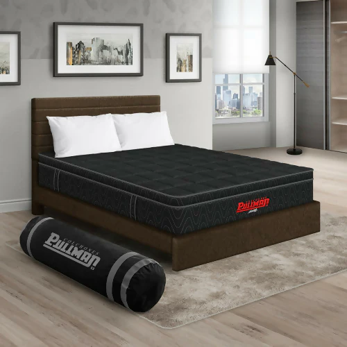 COLCHÓN ORTHOPACK EURO U + CAMA LEO + ALMOHADA COLOR NEGRO TELA COLOR CAFE 200X200 KING