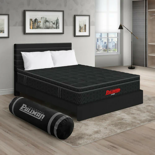 COLCHÓN ORTHOPACK EURO U + CAMA LEO + ALMOHADA COLOR NEGRO TELA COLOR NEGRO 120X190 SEMIDOBLE