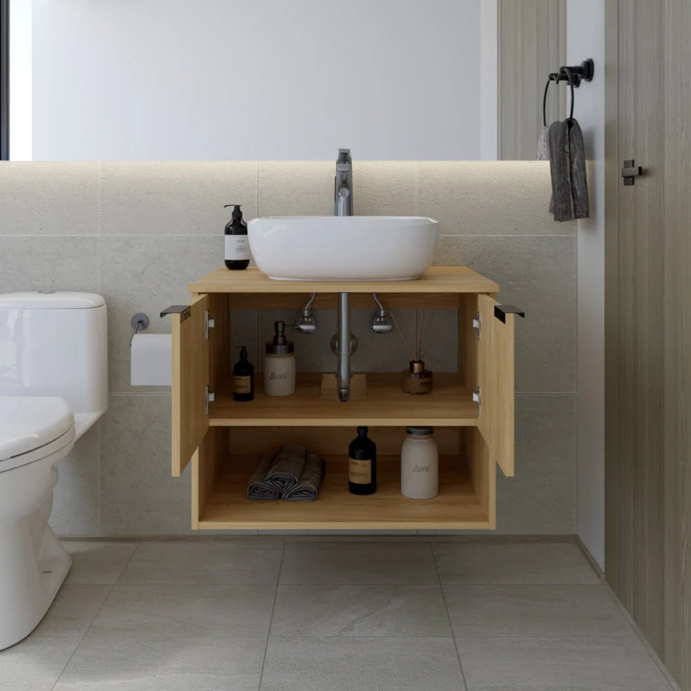 Combo Lavamanos Castel II, Fresno Europeo, Incluye Lavamanos en porcelana Sanitaria y Grifería Alta Titanio - Image 2