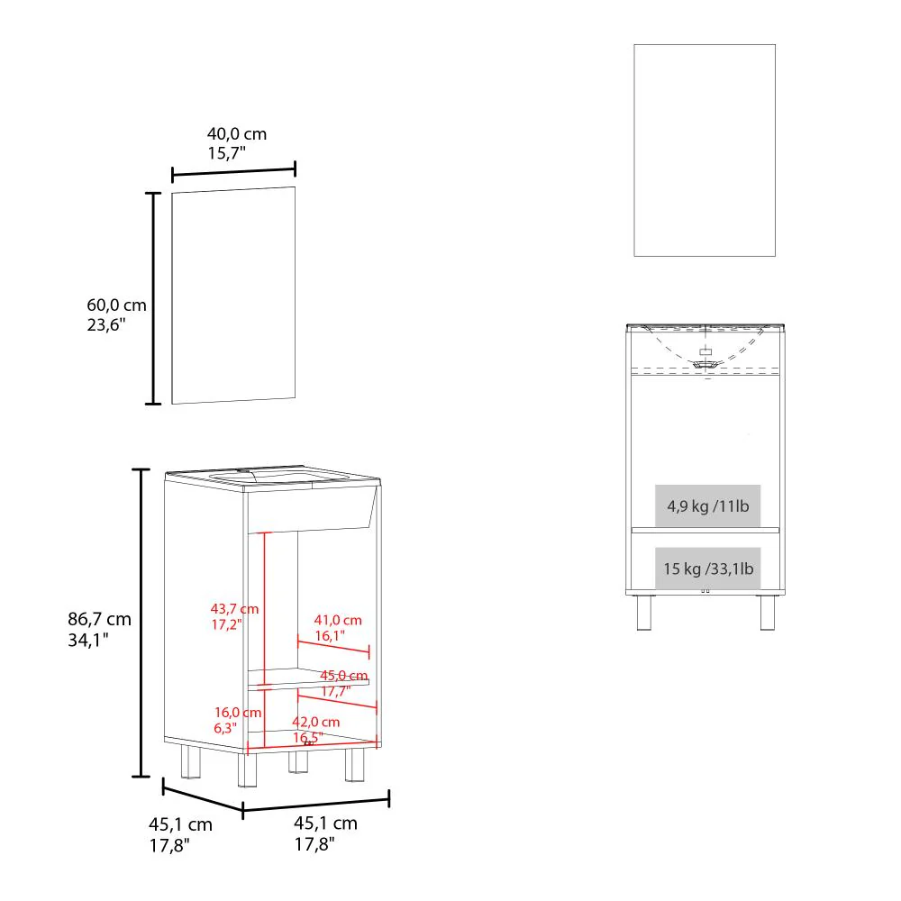 COMBO MUEBLE PARA LAVAMANOS BRANDY, BLANCO DUQUEZA, INCLUYE LAVAMANOS PRAIA 45 Y ESPEJO ZF - Image 8