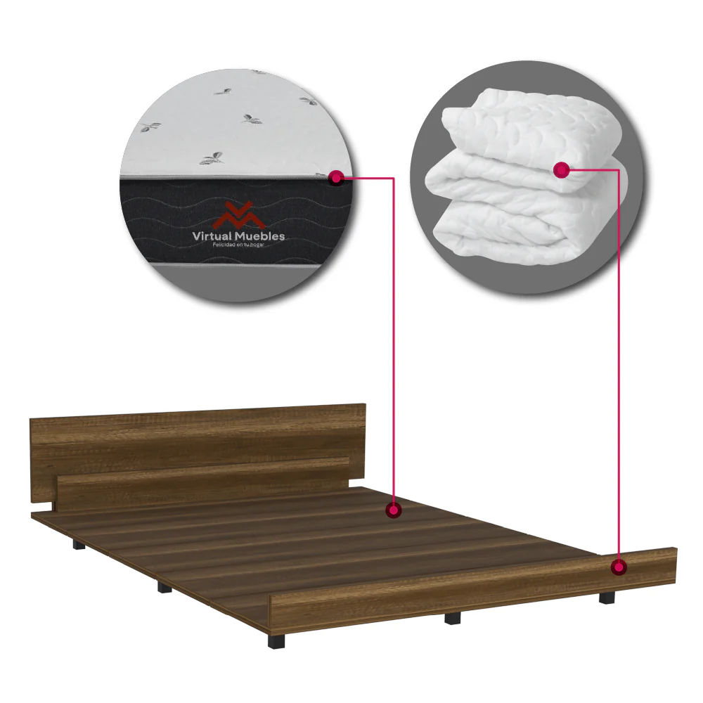 COMBO PARA HABITACIÓN SELIM, INCLUYE CAMA QUEEN, COLCHÓN Y PROTECTOR