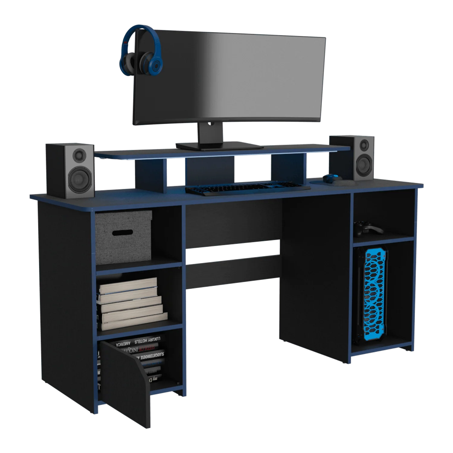 COMBO PARA OFICINA BEL, AZUL Y NEGRO, INCLUYE SILLA Y ESCRITORIO GAMER - Image 2