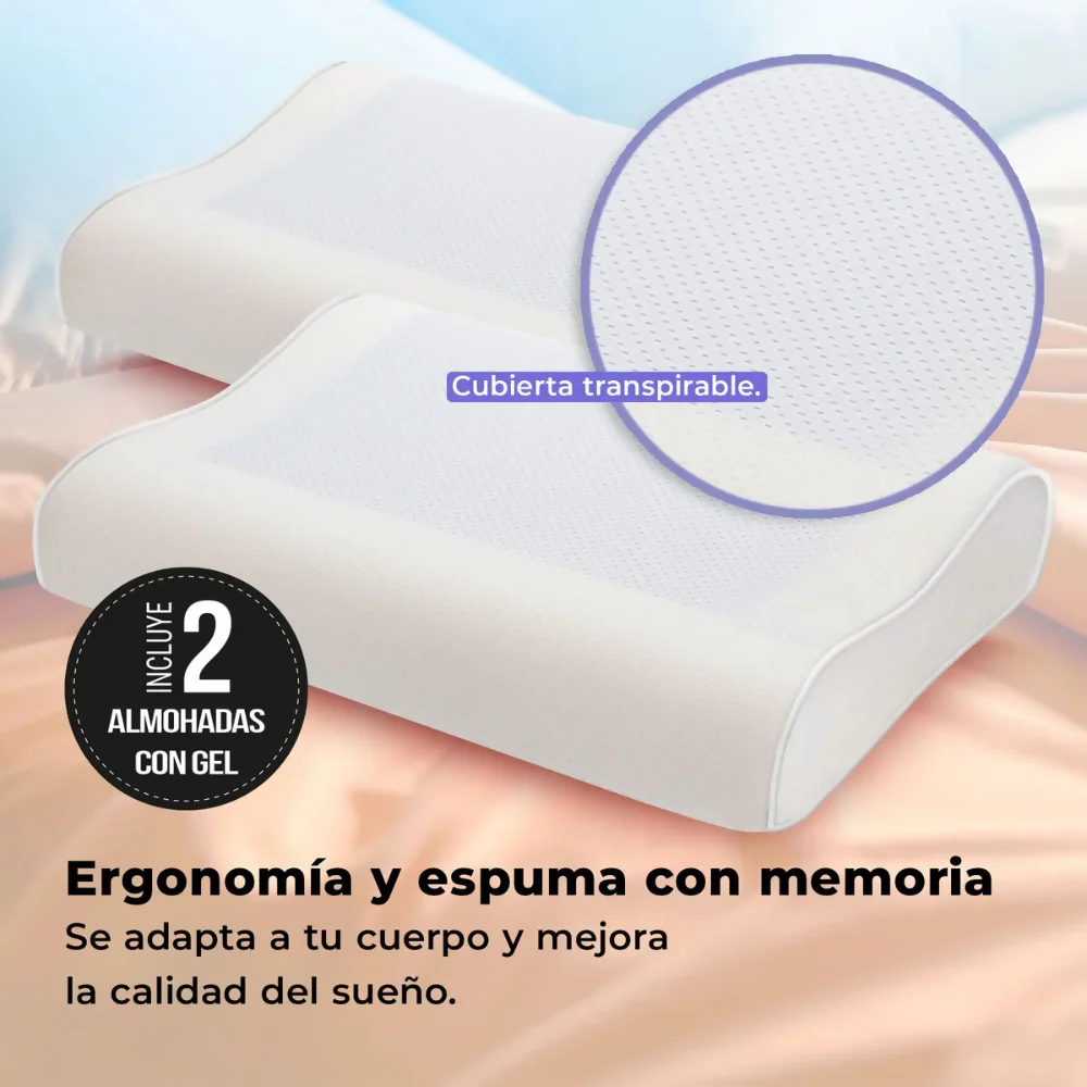 COMBO X2 ALMOHADAS ORTOPÉDICAS CON GEL REFRESCANTE Y ESPUMA VISCOELÁSTICA, TECNOLOGÍA MEMORY FOAM ENERGY PLUS, ANTIÁCAROS, ERGONÓMICAS Y FUNDA LAVABLE CON CREMALLERA - Image 5