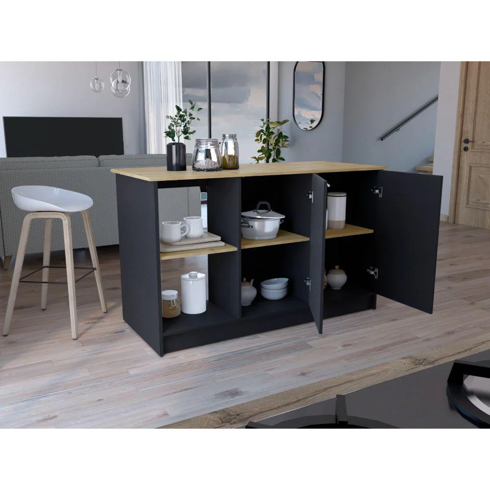 BARRA DE COCINA SAMARA, WENGUE Y MACADAMIA, CON TRES ENTREPAÑOS ZF - Image 5