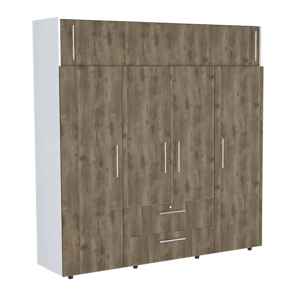 CLOSET BABEL, NOGAL Y BLANCO, CON CUATRO PUERTAS ABATIBLES Y CUATRO CAJONES MULTIUSOS