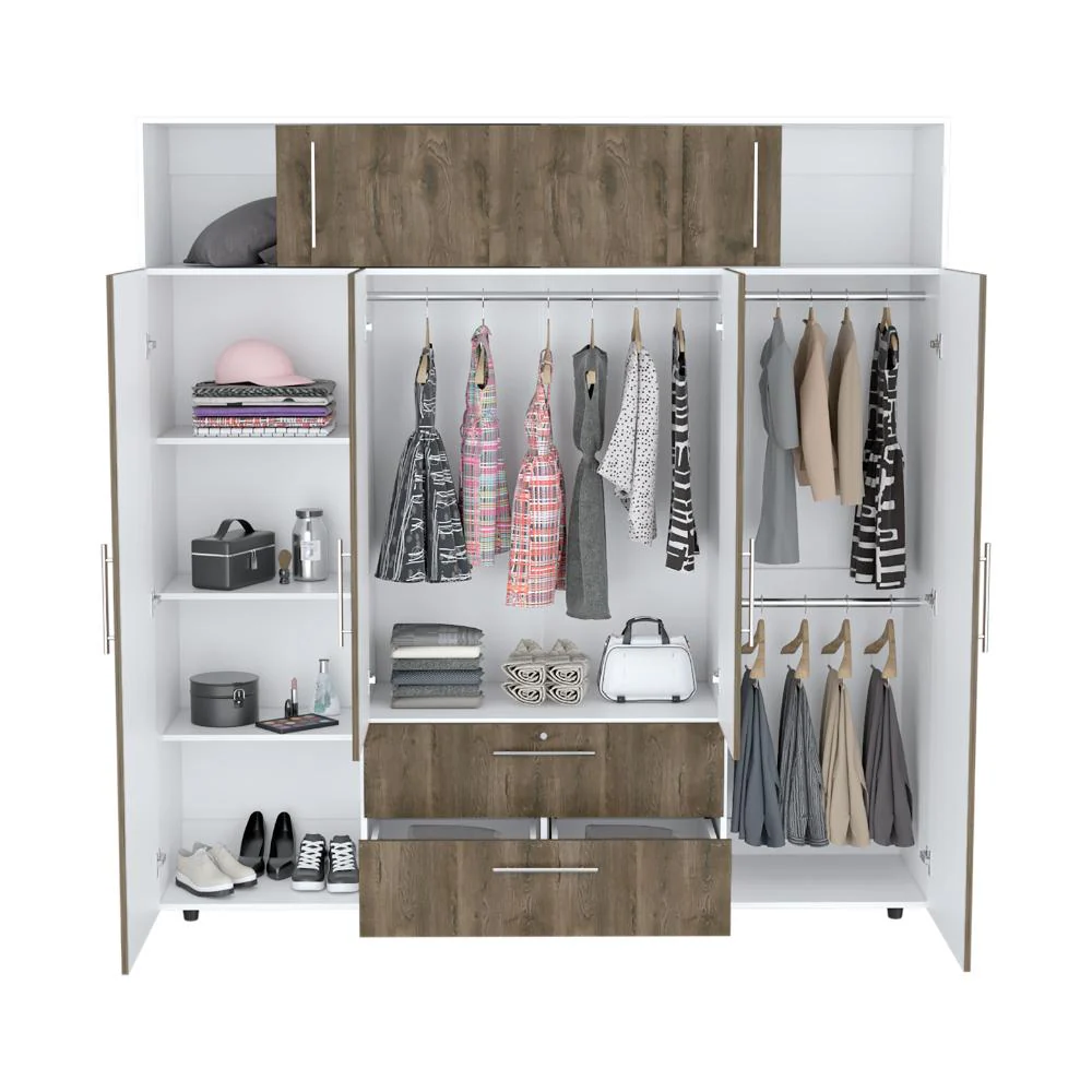 CLOSET BABEL, NOGAL Y BLANCO, CON CUATRO PUERTAS ABATIBLES Y CUATRO CAJONES MULTIUSOS - Image 4