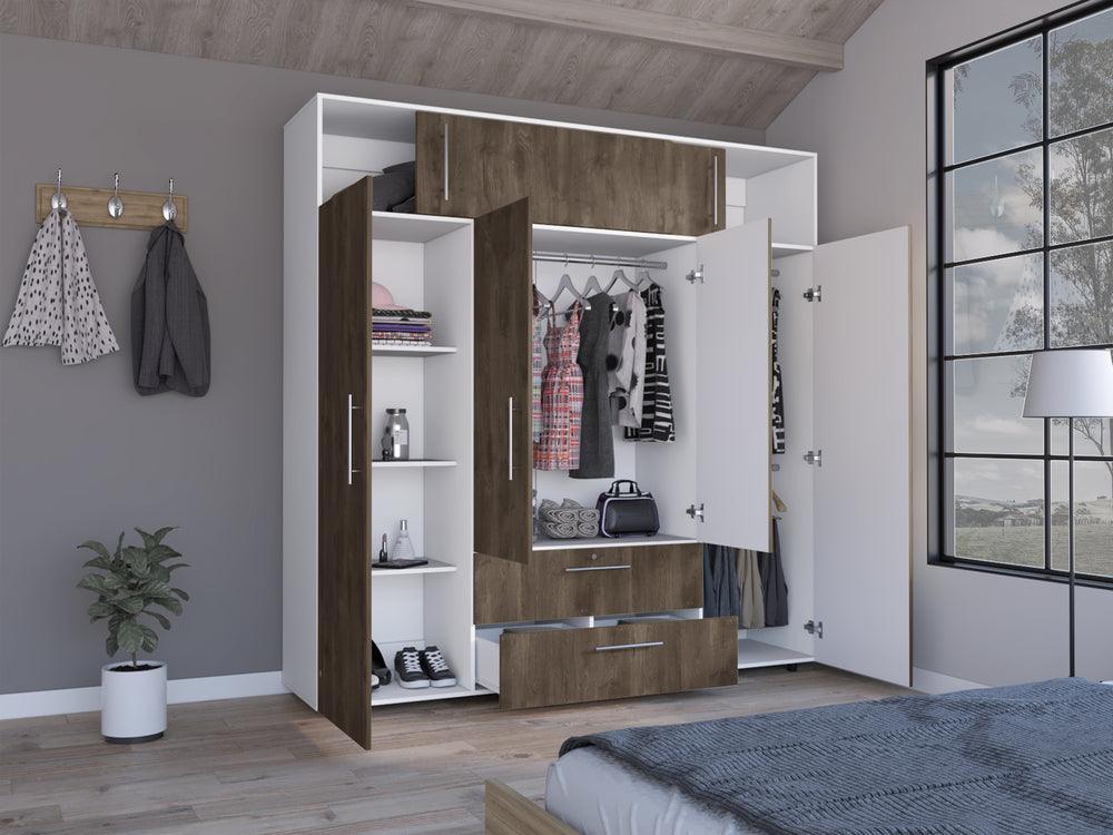 CLOSET BABEL, NOGAL Y BLANCO, CON CUATRO PUERTAS ABATIBLES Y CUATRO CAJONES MULTIUSOS - Image 6